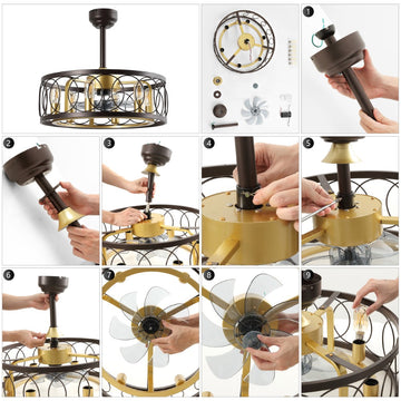 Celeste 21.6" 6-Light Industrial Farmhouse 6-Speed Metal Mobile-App/Remote-Controlled Caged LED Ceiling Fan - JONATHAN Y